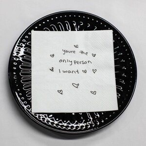 Kundenspezifische Liebeshinweis-Handschrift-Servietten,Benutzerdefinierte Liebeshinweis-Papierservietten, personalisierte handgeschriebene Papierservietten, gedruckte Hochzeitscocktailservietten