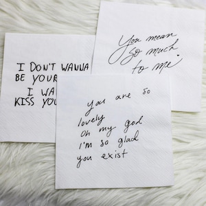 Tovaglioli di carta personalizzati scritti a mano, tovaglioli da matrimonio personalizzati con scritta a mano, tovaglioli con biglietti d'amore, tovaglioli da cocktail da matrimonio stampati