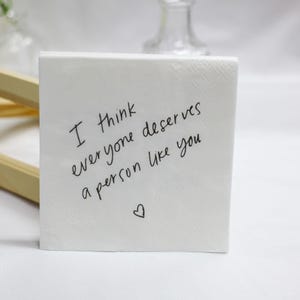 Kundenspezifische Liebes-Hand gezeichnete Servietten, personalisierte Handschriftnotizpapier-Servietten, kundenspezifische Liebesnotiz-Papierservietten, gedruckte Hochzeitscocktail-Servietten