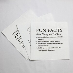 Tovaglioli Trivia Tovaglioli con fatti divertenti, Tovaglioli personalizzati per matrimoni con fatti divertenti, Tovaglioli per feste di fidanzamento, Tovaglioli personalizzati per feste di compleanno