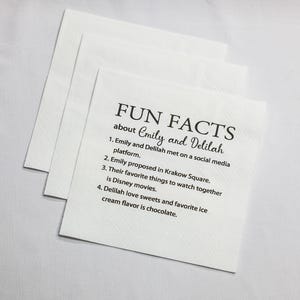 Fun Facts Personalized Wedding Napkins,Engagement Party Napkins,Birthday Trivia Personalized Napkins Wedding Trivia Napkins Fun Fact Napkins