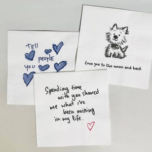 Servilletas personalizadas con notas manuscritas impresas, servilletas de boda personalizadas con tus diseños, servilletas con notas de amor, servilletas de cóctel de boda impresas