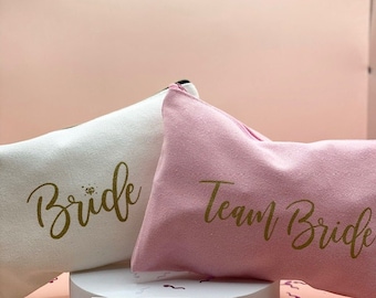 10 PACK Team Bride & Bride Canvas Makeup Bags -Proposal | Wedding Gifts | Bachelorette Party | Bridesmaid Gift | Favors| Bridesmaid Proposal