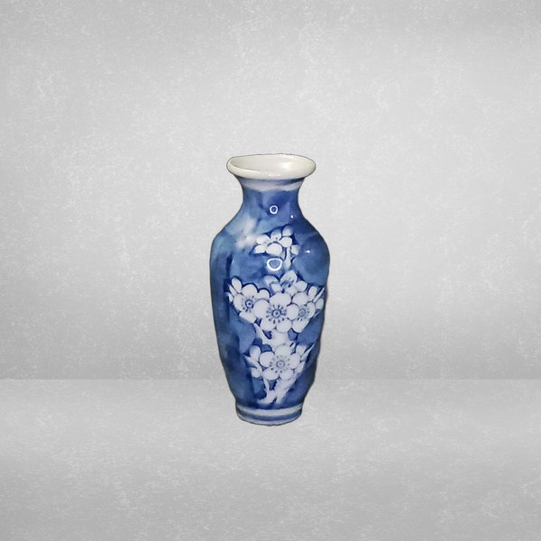 Orientalische Porzellan Kirschblüten Knospe Vase Prunus Stil Kobaltblau