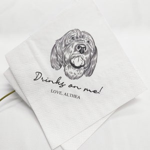 Custom Illustrated Pet Wedding Cocktail Napkins, Dog Cocktail Napkins, Custom Dog Wedding Napkins, Customized Pet Napkins, Pet Bar Napkins