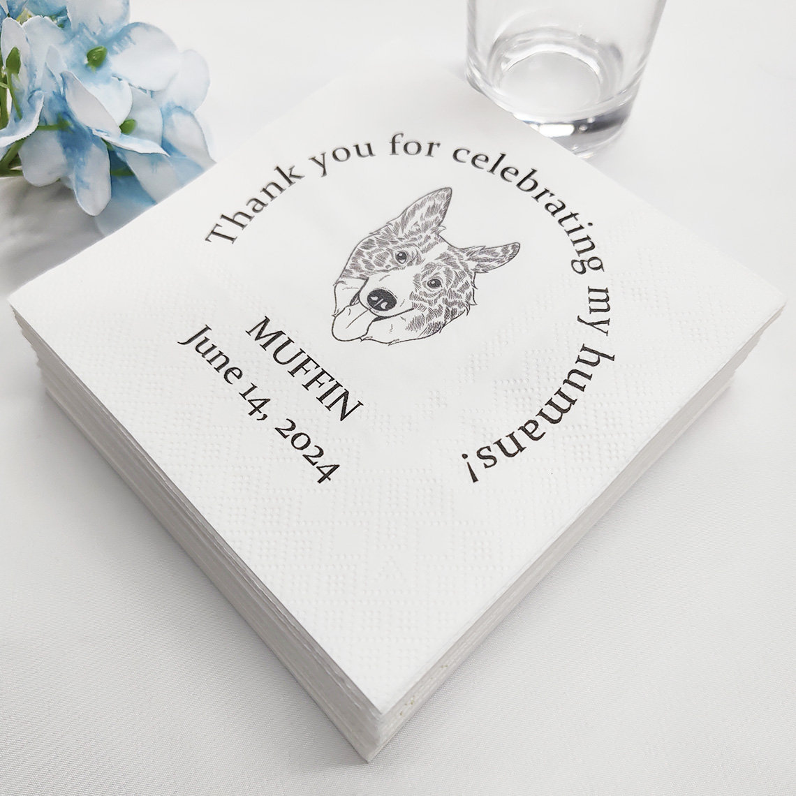 Serviettes de table à cocktail personnalisées illustrées pour mariage d'animal de compagnie, serviette de table chien, serviettes de table de mariage personnalisées chien, serviettes de table de mariage portrait d'animal de compagnie, décoration de mariage et fête