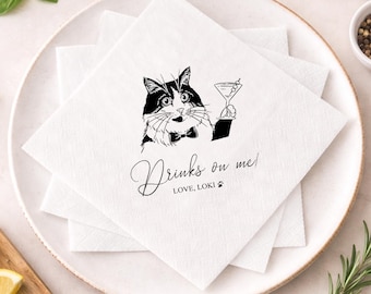 Benutzerdefinierte illustrierte Katzen-Hochzeits-Cocktailservietten, Doodle-Cocktailservietten, benutzerdefinierte Katzenservietten, kundenspezifische Haustier-Servietten, Haustier-Bar-Servietten