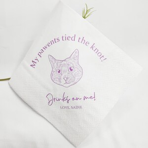 Custom Illustrated Pet Wedding Cocktail Napkins, Dog Cocktail Napkins, Custom Dog Wedding Napkins, Customized Pet Napkins, Pet Bar Napkins