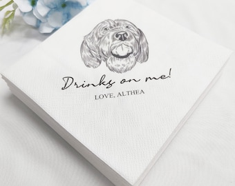Custom Illustrated Pet Wedding Cocktail Napkins, Dog Napkin, Custom Dog Wedding Napkins, Pet Portrait Wedding Napkins, Wedding & Party Decor