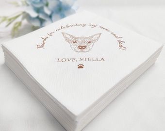 Custom Illustrated Pet Wedding Cocktail Napkins, Dog Cocktail Napkins, Custom Dog Wedding Napkins, Customized Pet Napkins, Pet Bar Napkins