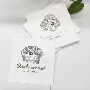 Custom Illustrated Pet Wedding Cocktail Napkins, Dog Cocktail Napkins, Custom Dog Wedding Napkins, Customized Pet Napkins, Pet Bar Napkins