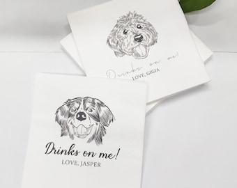 Custom Illustrated Pet Wedding Cocktail Napkins, Dog Cocktail Napkins, Custom Dog Wedding Napkins, Customized Pet Napkins, Pet Bar Napkins