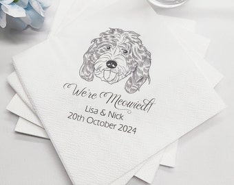 Custom Illustrated Pet Wedding Cocktail Napkins, Dog Napkin, Custom Dog Wedding Napkins, Pet Portrait Wedding Napkins, Wedding & Party Decor