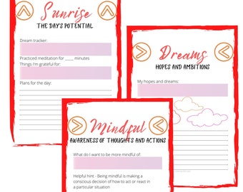 Cuaderno de trabajo de mindfulness, imprimible de 10 páginas, diario de mindfulness, rastreador de mindfulness, diario, rastreador, resolución, rastreador de resoluciones