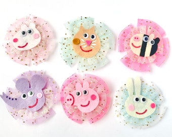 Peppa Pig Hair Clip | Peppa Pig Glitter Tulle Hair Bow Baby Headband | Cartoon Pig Family Hair Tie | Peppa Pig and Friends Girl Hair Bow