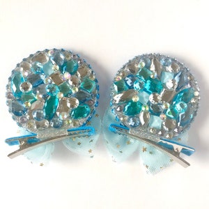 Frozen Queen Elsa Crystal Rhinestone Mouse Ears I Disney Inspired Princess Mouse Ears Hair Bow | Sparkly Glitter Diamond Gem Hair Clip