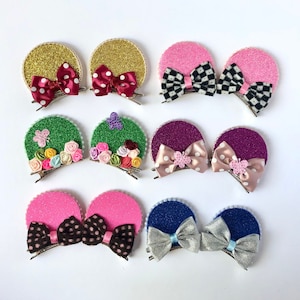 Mickey Minnie Mouse Ears Hair Clip Set | Disney Inspired Stand Straight Mouse Ears Hair Bow | Sparkly Glitter Encanto Mirabel Isabela Ears