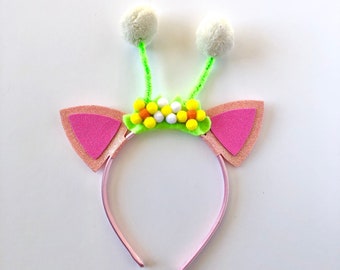 Kitty Fairy Headband I Gabby's Dollhouse Kitty Fairy Hair Bow | Glitter Sparkly Pink Fairy Cat Hair Accessory with Flowers
