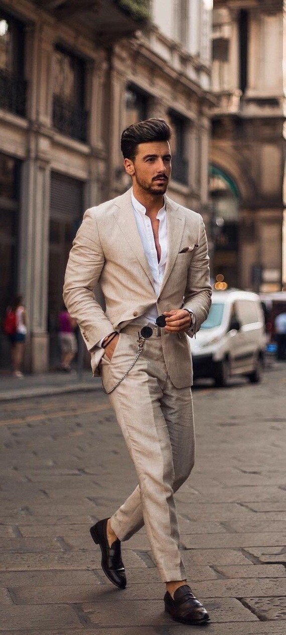 Beige cotton suit sale