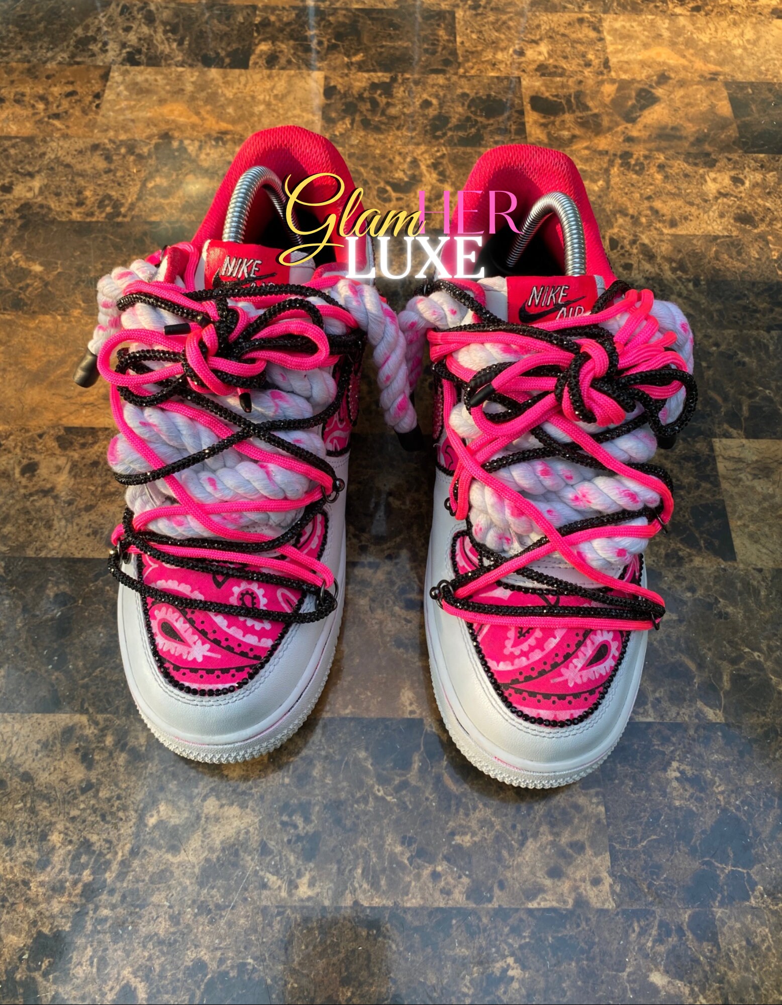 Custom Pink Bandana AF1 With Bling Rhinestone Nike Swoosh Etsy