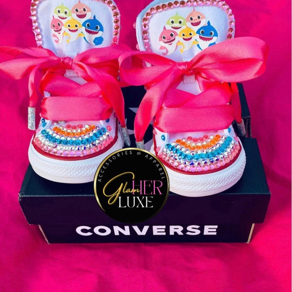 Baby Shark Converse, 1st Birthday Shoes, Custom Baby Shark Converse Sneakers, Personalized Converse, Bling Converse, Baby Shark Birthday