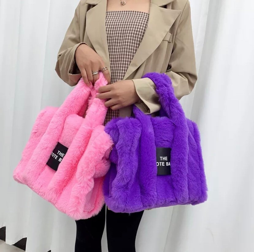  Herald Large Tote Bags For Women Soft Winter Fluffy Fuzzy Furry  Plush Top Handle Purse and Handbag With Shoulder Strap (Blue) : Clothing,  Shoes & Jewelry