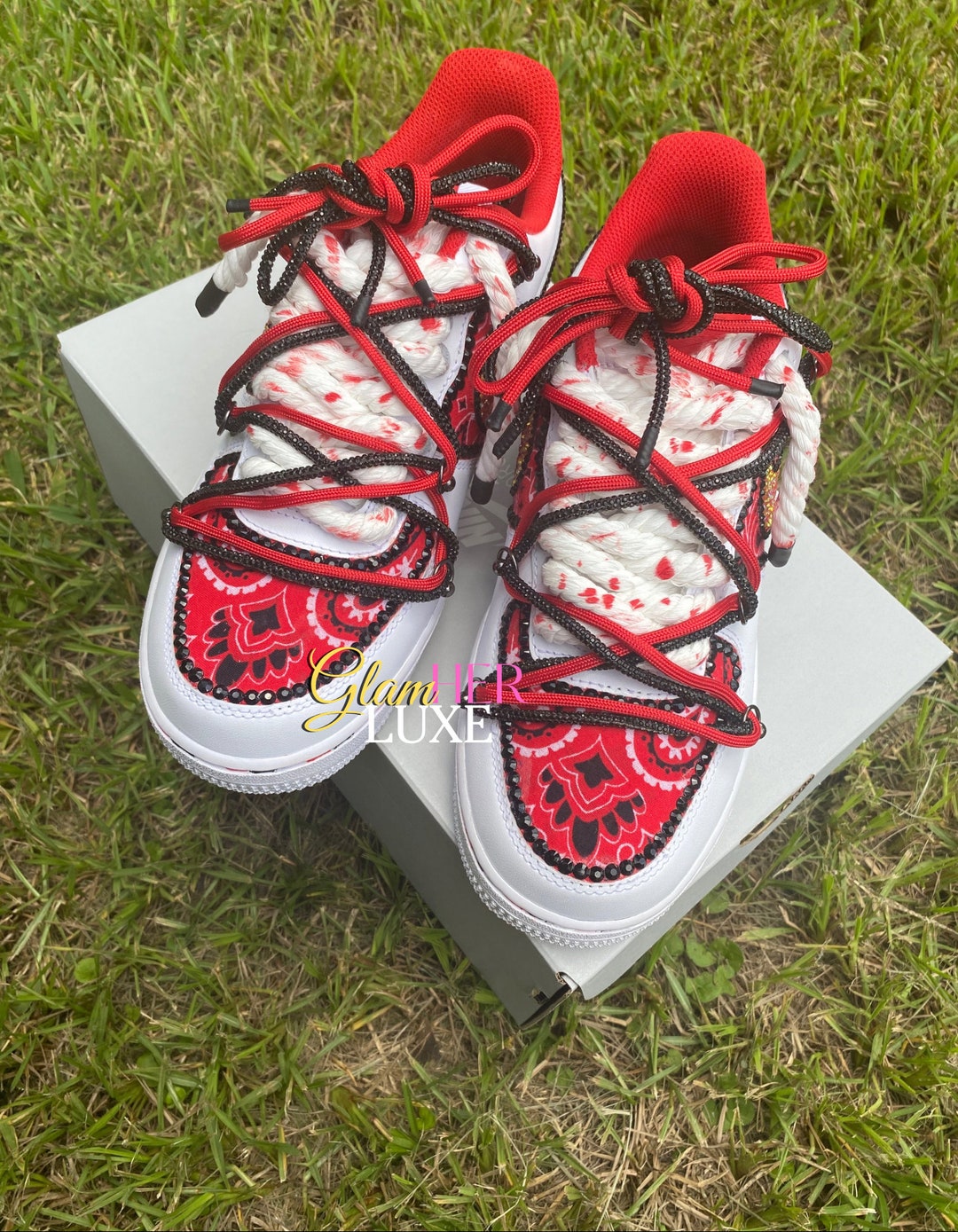 Red Bandana Air Forces, Custom Rope Laces Air Force Ones, Authentic ...