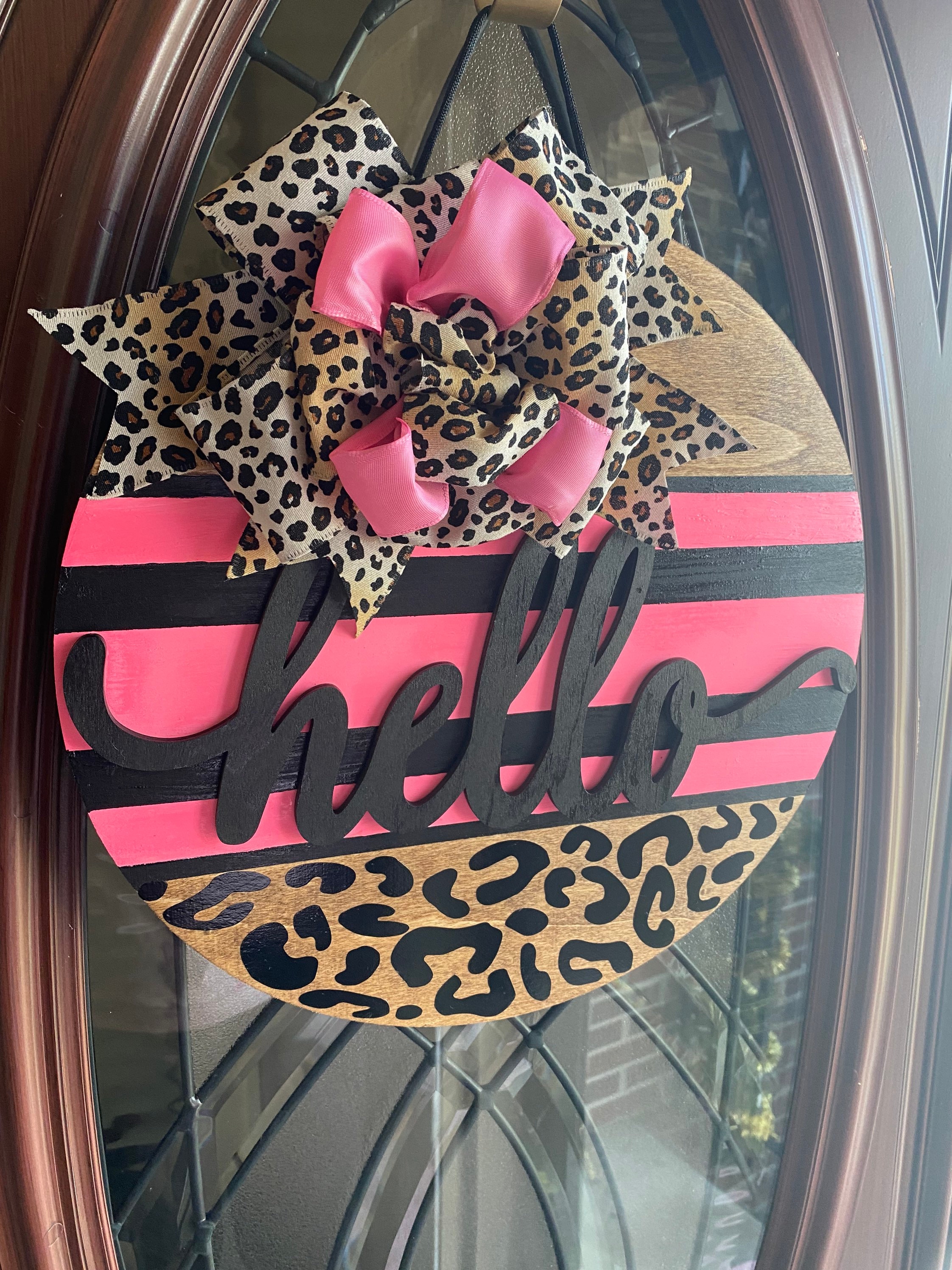 Cheetah Print Welcome-ish Floral Door Hanger