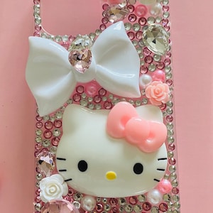 Cute 3D Bling Kawaii Anime Kitty iPhone Case for XR 13 12 11 Pro Max 14/14 Pro, Rhinestone Cat Lover iPhone Case, Cartoon Kitty Phone Case