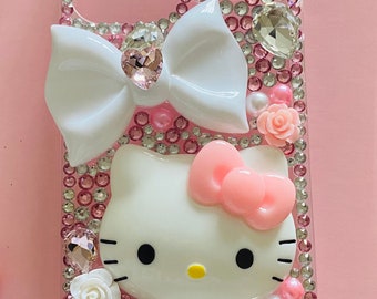 Cute 3D Bling Kawaii Anime Kitty iPhone Case for XR 13 12 11 Pro Max 14/14 Pro, Rhinestone Cat Lover iPhone Case, Cartoon Kitty Phone Case