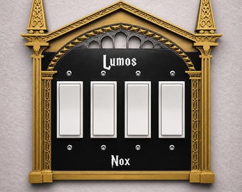 HP Themed Lumos Nox Quadruple Rocker Light Switch Cover, Custom Color 4 Gang Wall Plate Decor