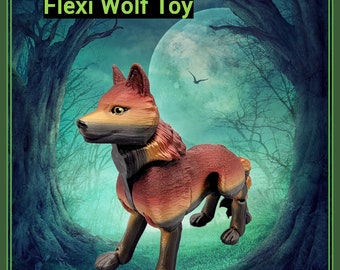 3D Printed Flexi Wolf Toy with hand painted eyes, Articulated, Custom Colors