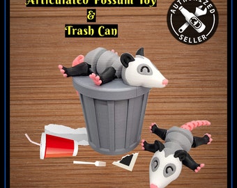 Articulated Possum Toy and Trash Can Fidget Sensory Flexi Play Set Opossum