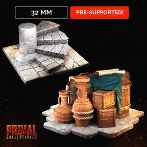 32mm Stairs and Barricade Props: Resin DnD Tabletop Terrain