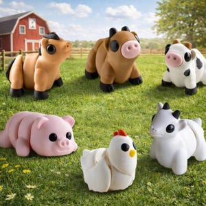 Mini Farm Animals Fidget Toy | Keychain | Earrings | Flexi Animal Stim Toy | 3 Sizes | Zou3D