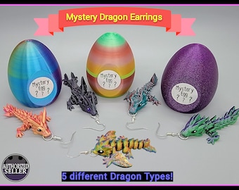 Mystery Baby Dragon Earrings with Egg, Fidget, Flexi, Crystal, Gemstone, Butterfly, Rose, Wyvern, surprise, custom