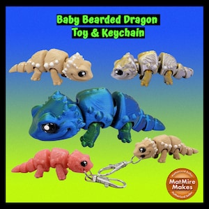 Articulated Baby Bearded Dragon Toy & Keychain Fidget Sensory Flexi Lizard Reptile