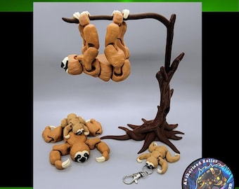 Flexi Sloth Toy or Keychain | Sensory | Fidget | Optional Tree