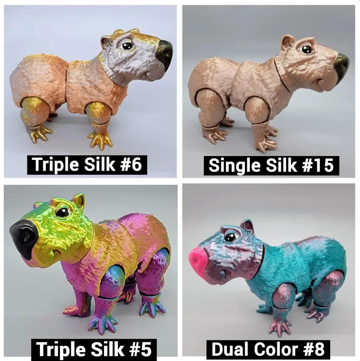 3D Printed Articulated Capybara Toy – Custom Colors Flexible Fidget ...