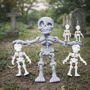 Mini Skeleton Toy Magnet Keychain Earrings | 3D Printed | Halloween | Fall | Fidget | You choose the color