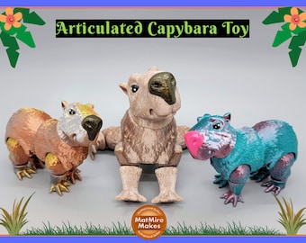 Articulated Capybara Toy Figure, Fidget, 3D printed, MatMire Makes, Cute, Adorable, (made to order), custom, poseable, sensory