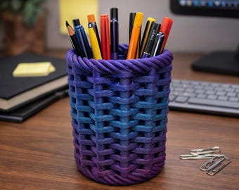 Basket Weave Pencil Holder Sturdy Desk Office Furniture Accessory