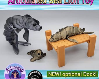 Flexi Sea Lion Toy | Sensory | Articulated | Mini | with Optional Dock | Fun | Educational | Desk Toy