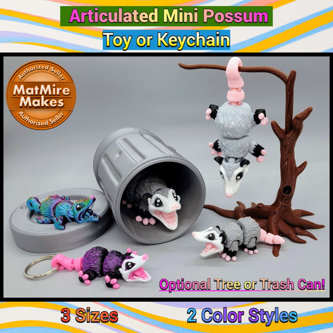 Opossum Articulated 3D Printed Fidget Figurine, Sensory Desk