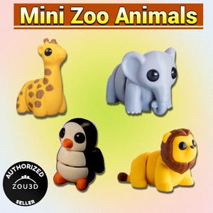 Mini Zoo Animals Fidget Toy | Keychain | Earrings | Flexi Animal Stim Toy | 3 Sizes | Zou3D
