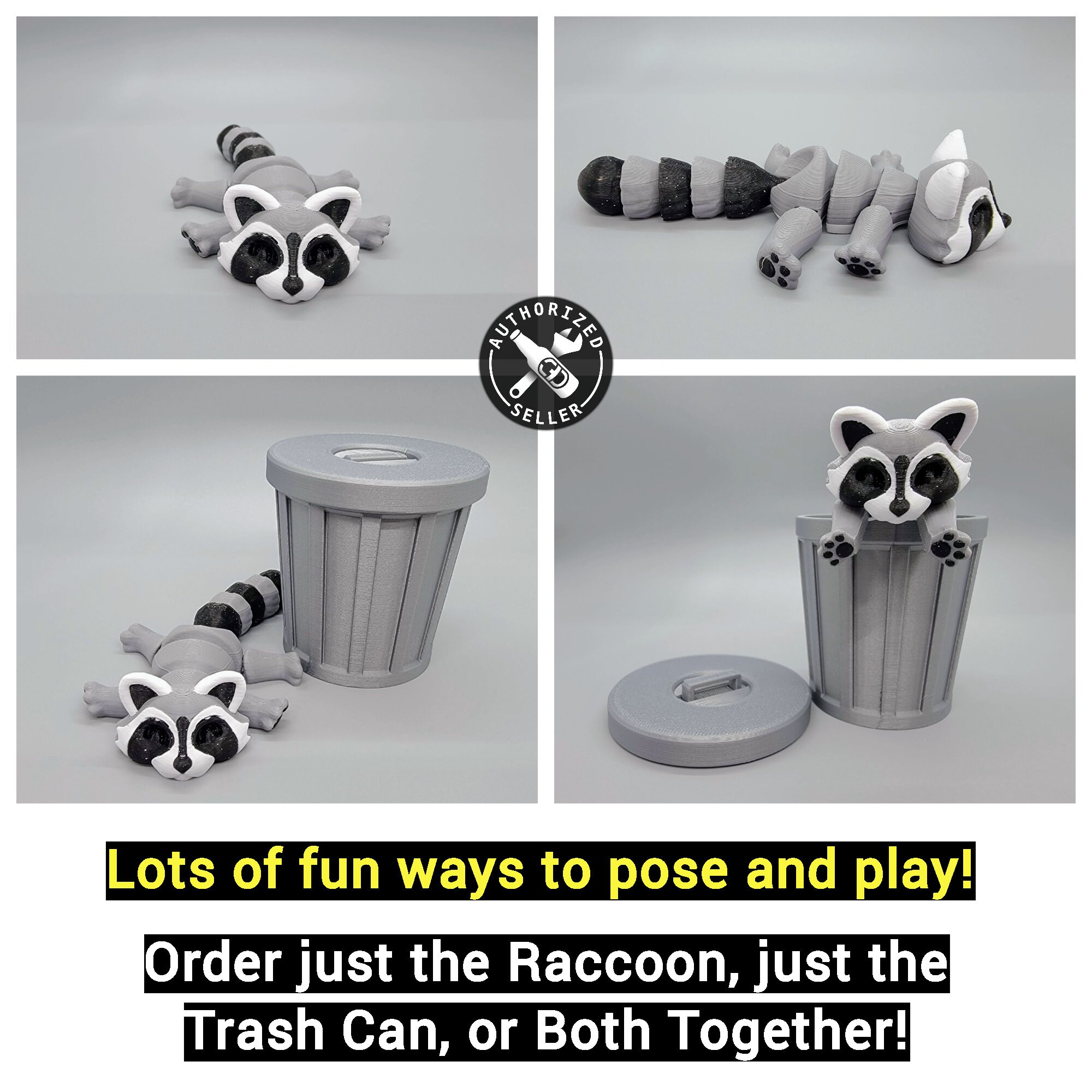 Articulated Raccoon Toy With Trash Can Fidget Sensory Flexi Play Set - Etsy