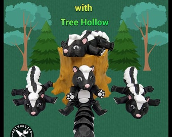 Articulated Skunk Toy and Tree Hollow Home fidget sensory flexi play set