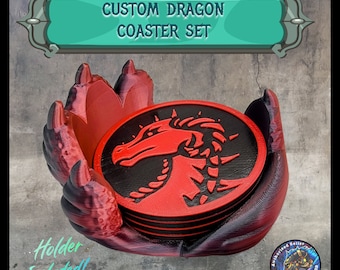 Custom Dragon Coasters with Holder Set Mystic Desk Coffee Table Accessory Decor