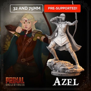 Elf Azel Miniature by PRIMAL Collectibles: DnD, TTRPG (32mm/75mm)