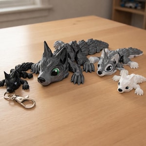 Custom Color 3D Printed Baby Wolf: Articulated Fidget Toy or Keychain